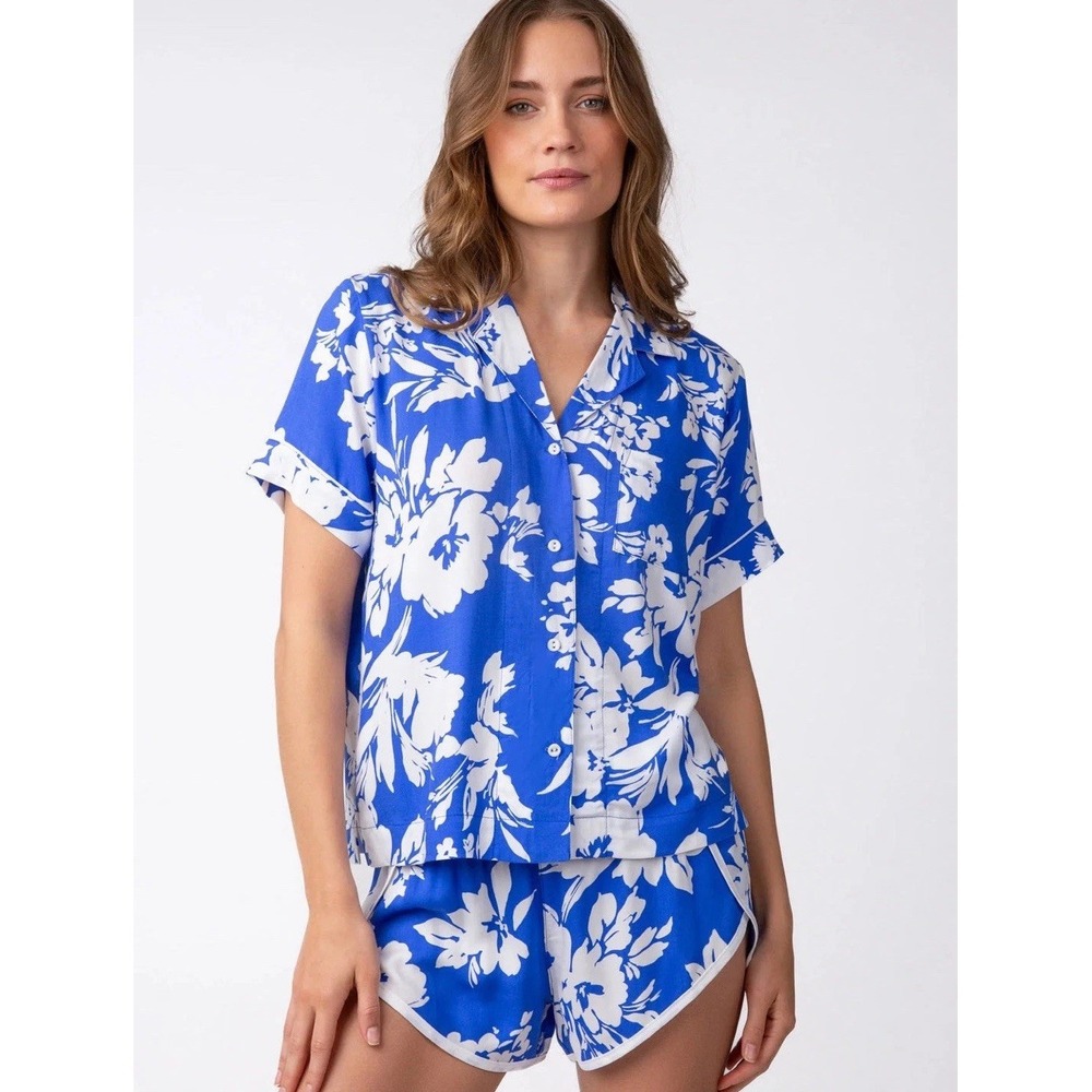 PJ Salvage XL Electric Bloom PJs Pajamas Sleepwear Set Blue White Lightweight